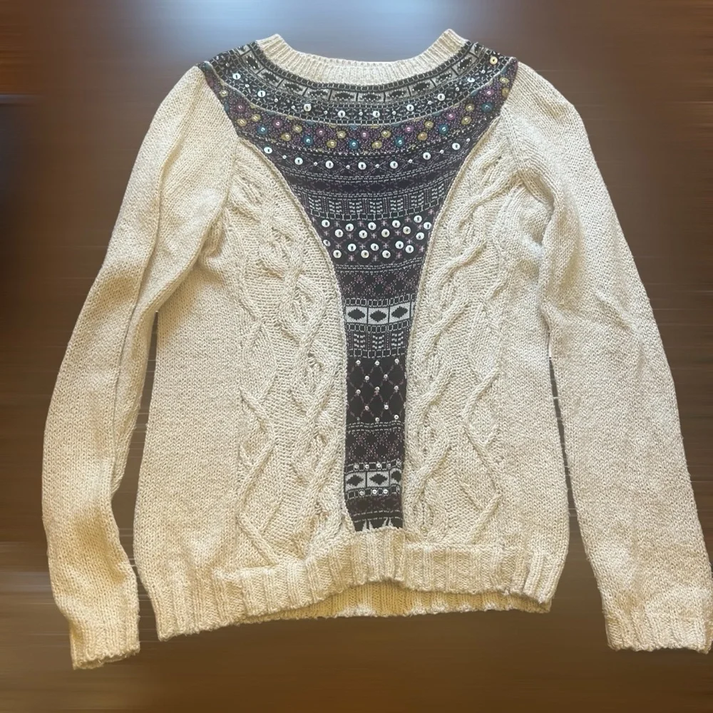 Angel of the North knit colorful retro chic pullover sweater beaded Medium artsy